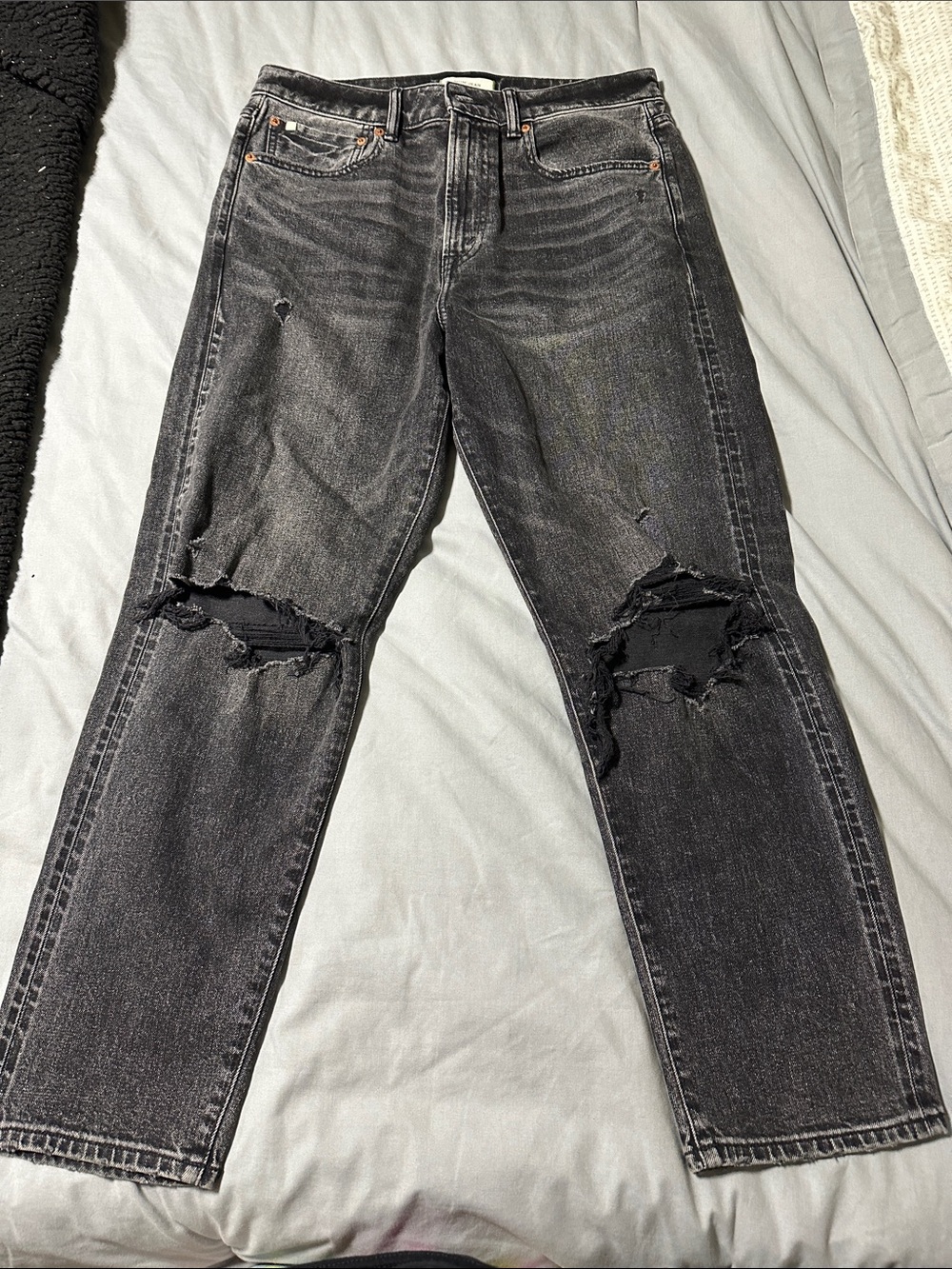 American Eagle Outfitters Black Distressed Mom Straight Leg Jeans